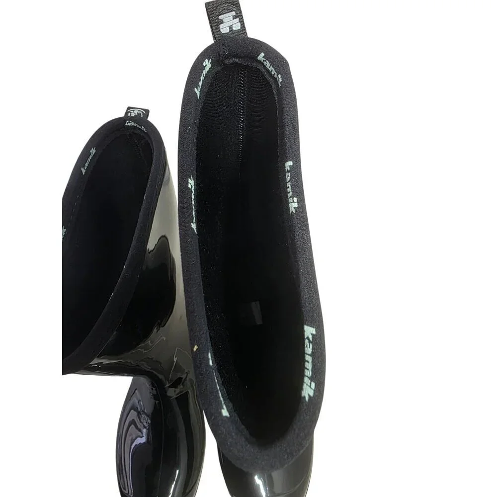 Kamik Sami Black Glossy Rain Boots Womens Shoe Size 7 Waterproof Pull-On NEW